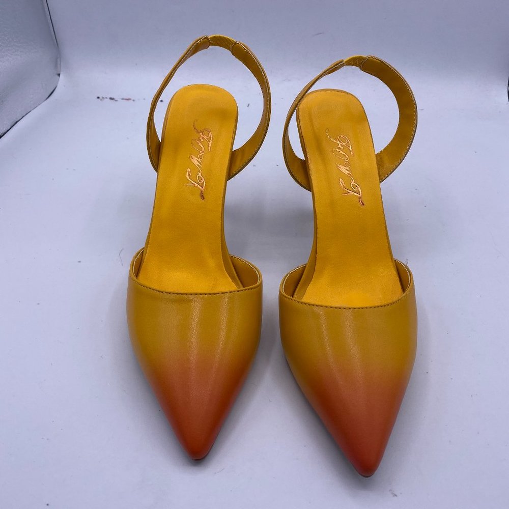 S FOWT yellow pointy toe slingback stilettos heels pumps shoes